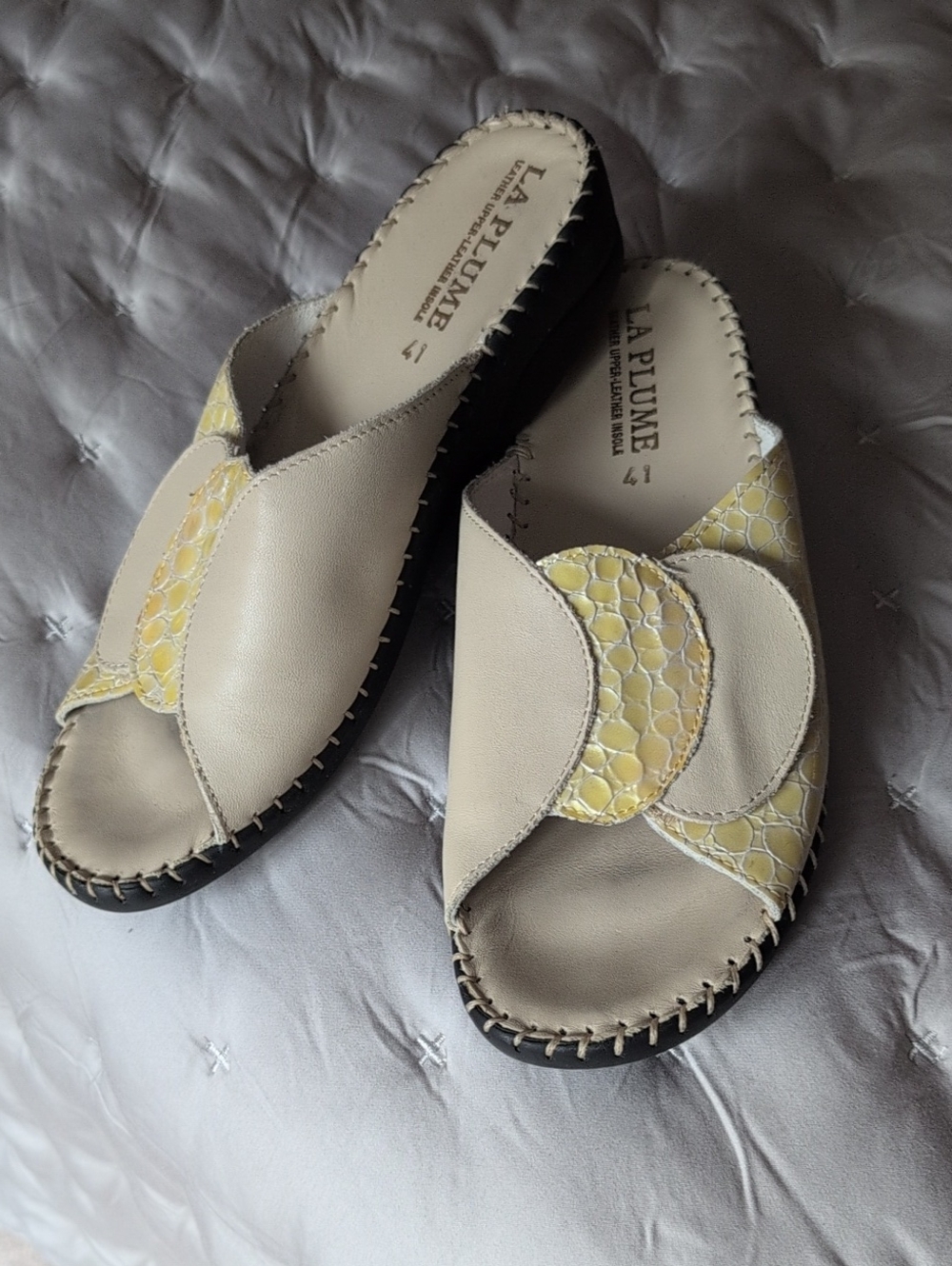 Women's Cream and Yellow Slide Sandals